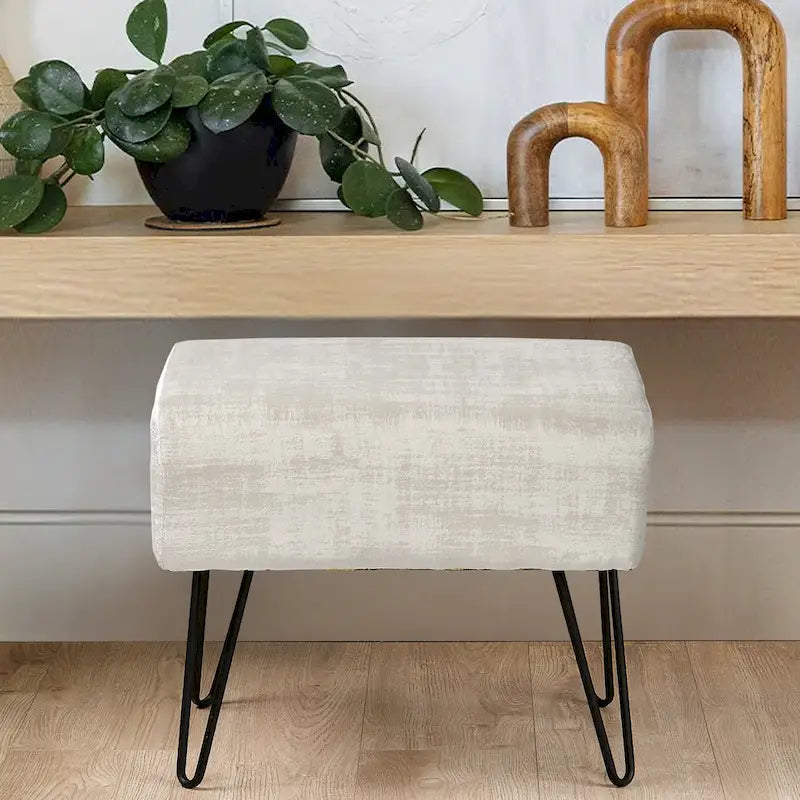 Velvet Upholstered Ottoman Footrest Hairpin Metal Legs Multi-Color 15 Options