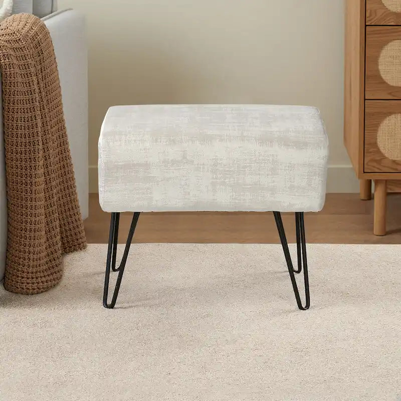 Velvet Upholstered Ottoman Footrest Hairpin Metal Legs Multi-Color 15 Options