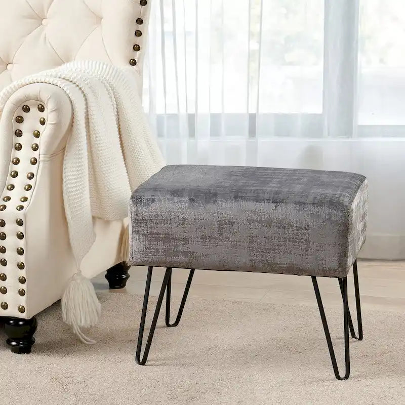 Velvet Upholstered Ottoman Footrest Hairpin Metal Legs Multi-Color 15 Options