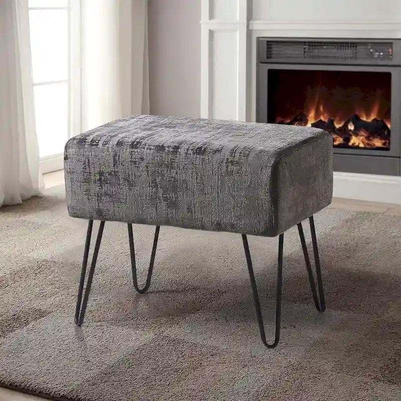Velvet Upholstered Ottoman Footrest Hairpin Metal Legs Multi-Color 15 Options