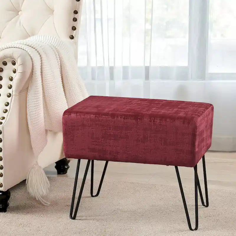 Velvet Upholstered Ottoman Footrest Hairpin Metal Legs Multi-Color 15 Options