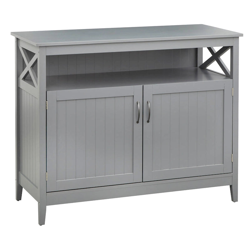 2-Door Dining Buffet Sideboard Beadboard Doors X-Side Panels Adjustable Shelf