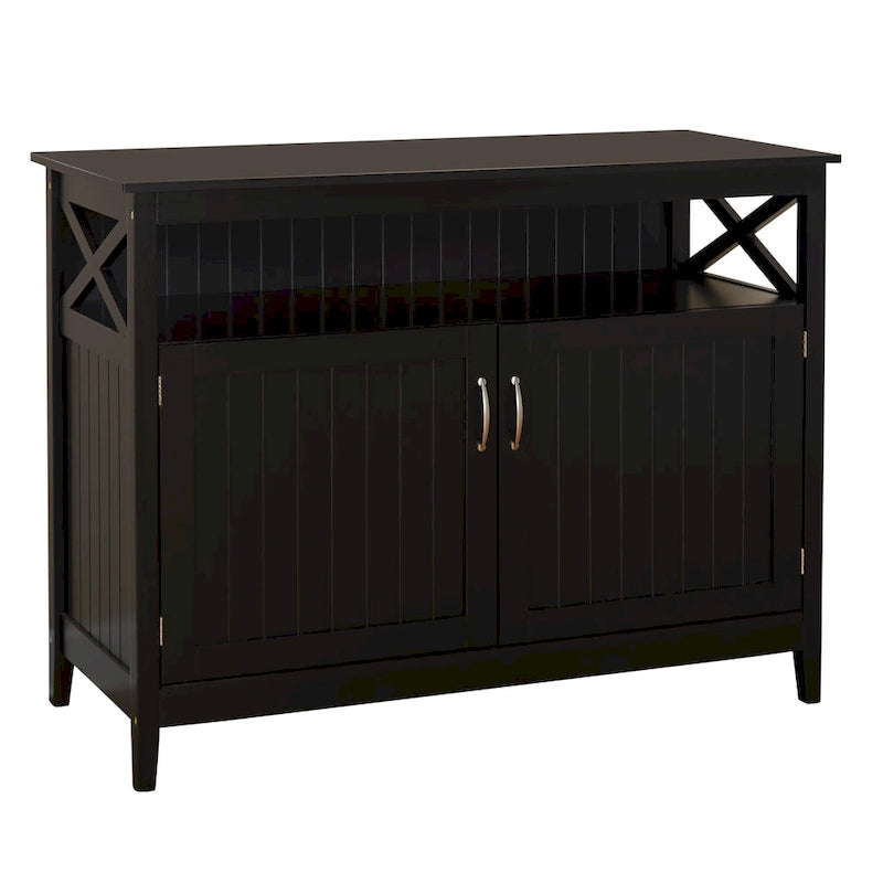 2-Door Dining Buffet Sideboard Beadboard Doors X-Side Panels Adjustable Shelf
