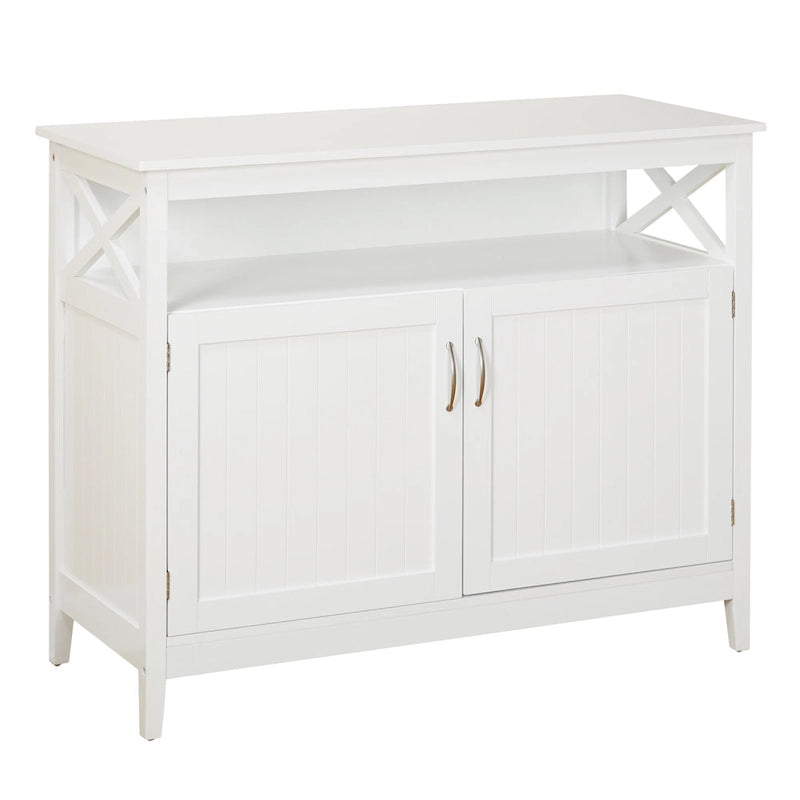 2-Door Dining Buffet Sideboard Beadboard Doors X-Side Panels Adjustable Shelf