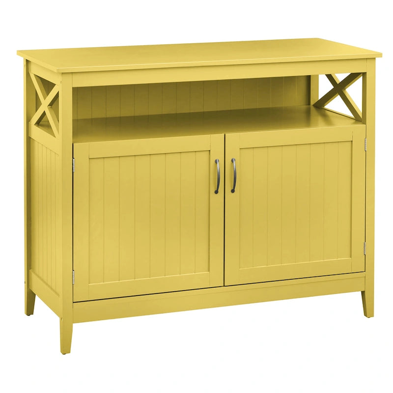 2-Door Dining Buffet Sideboard Beadboard Doors X-Side Panels Adjustable Shelf