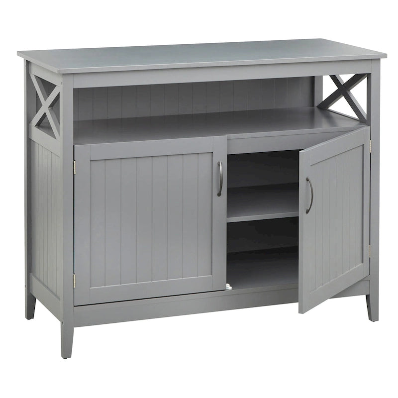 2-Door Dining Buffet Sideboard Beadboard Doors X-Side Panels Adjustable Shelf