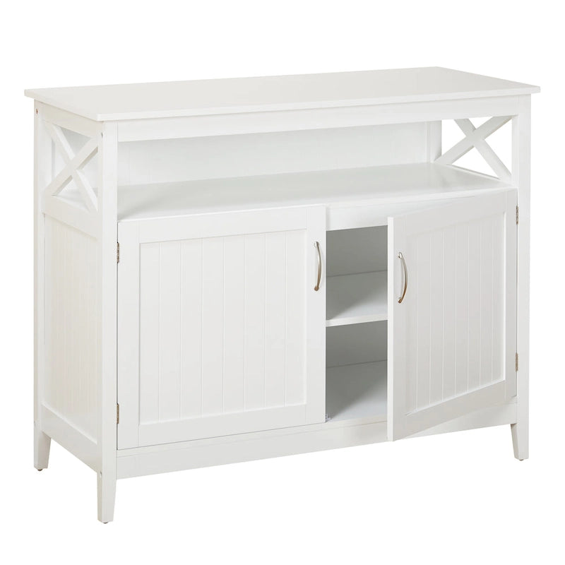 2-Door Dining Buffet Sideboard Beadboard Doors X-Side Panels Adjustable Shelf