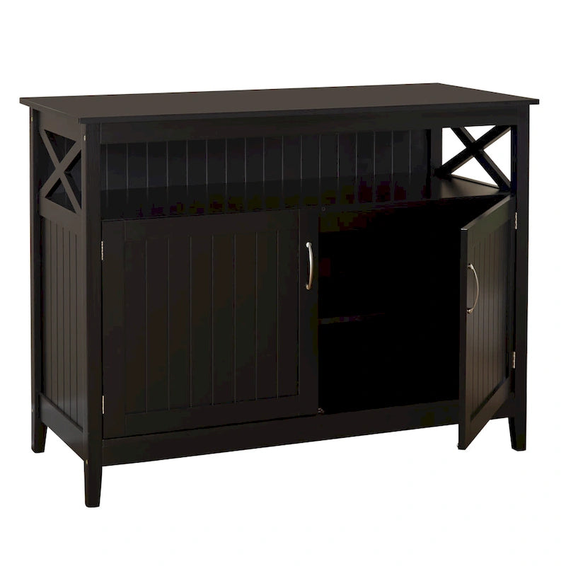 2-Door Dining Buffet Sideboard Beadboard Doors X-Side Panels Adjustable Shelf