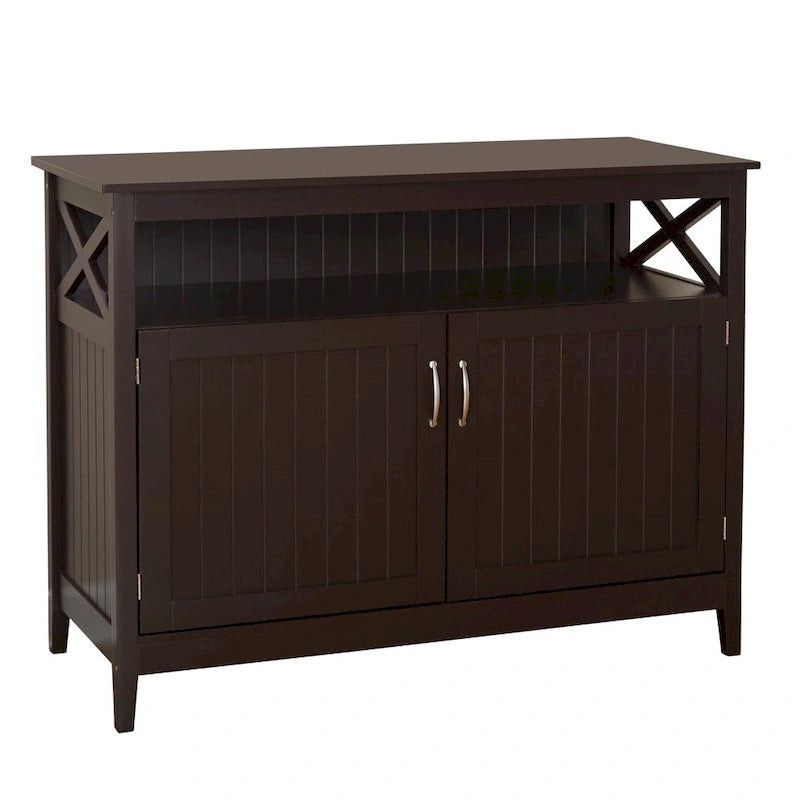 2-Door Dining Buffet Sideboard Beadboard Doors X-Side Panels Adjustable Shelf