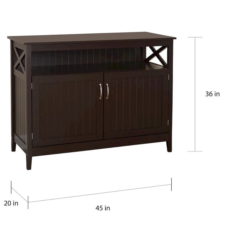 2-Door Dining Buffet Sideboard Beadboard Doors X-Side Panels Adjustable Shelf