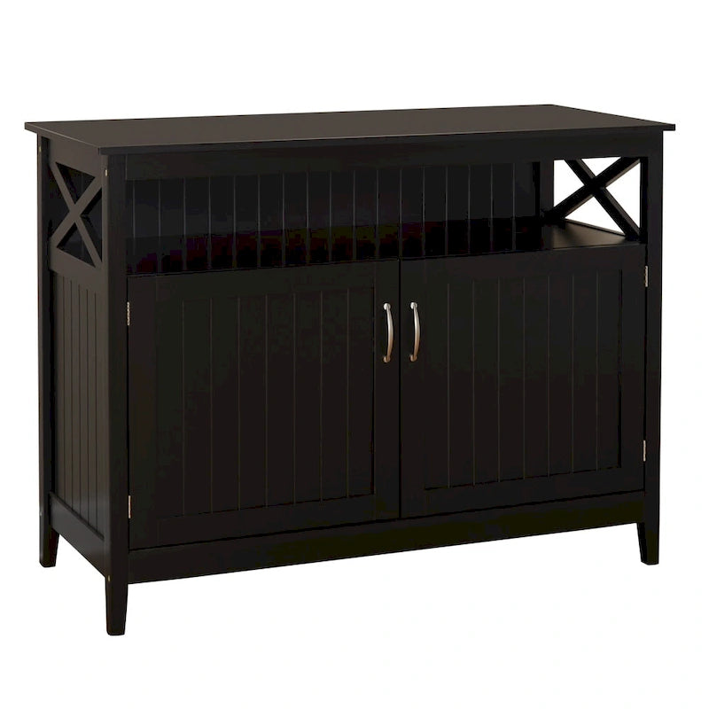 2-Door Dining Buffet Sideboard Beadboard Doors X-Side Panels Adjustable Shelf
