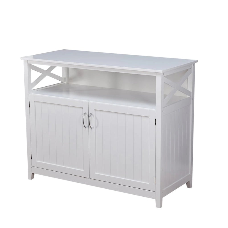 2-Door Dining Buffet Sideboard Beadboard Doors X-Side Panels Adjustable Shelf
