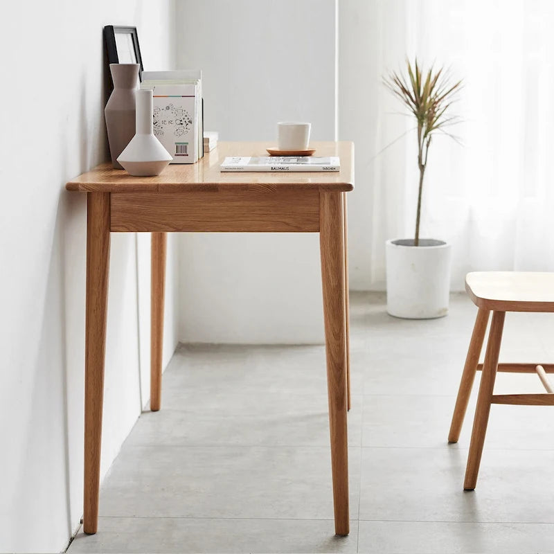 Schreibtisch aus Massivholz für Studium und Computer, 2 Schubladen, Kabelöffnung, Natureiche
