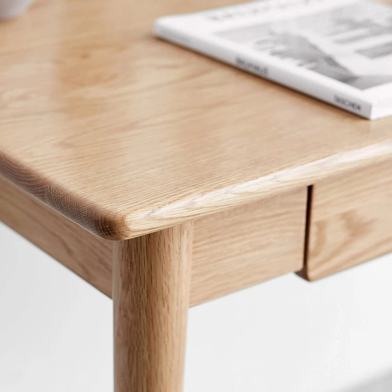 Scrivania da studio per computer in legno massello, 2 cassetti, foro passacavi, rovere naturale