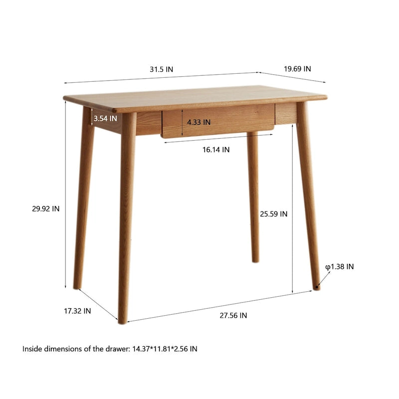 Schreibtisch aus Massivholz für Studium und Computer, 2 Schubladen, Kabelöffnung, Natureiche