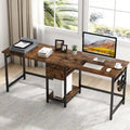 78-Inch Two-Person Industrial Desk 2 Drawers CPU Shelf S-Hooks Rustic Brown