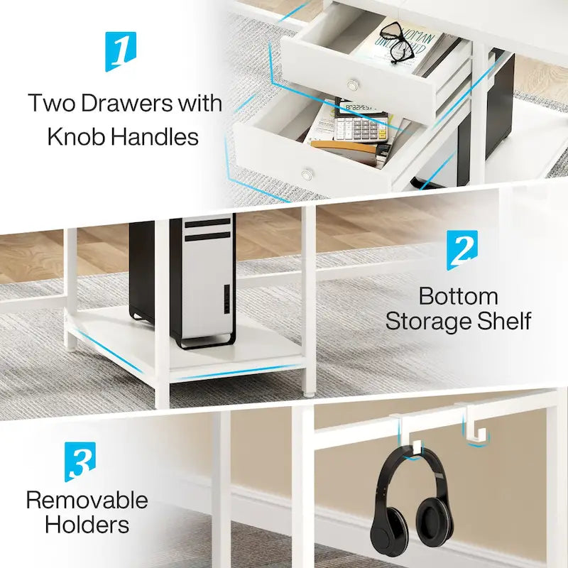 78-Inch Two-Person Industrial Desk 2 Drawers CPU Shelf S-Hooks Rustic Brown