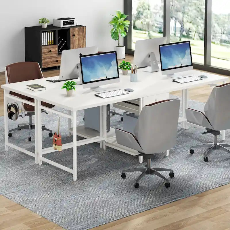 78-Inch Two-Person Industrial Desk 2 Drawers CPU Shelf S-Hooks Rustic Brown