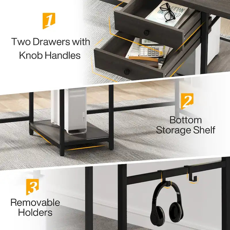 78-Inch Two-Person Industrial Desk 2 Drawers CPU Shelf S-Hooks Rustic Brown