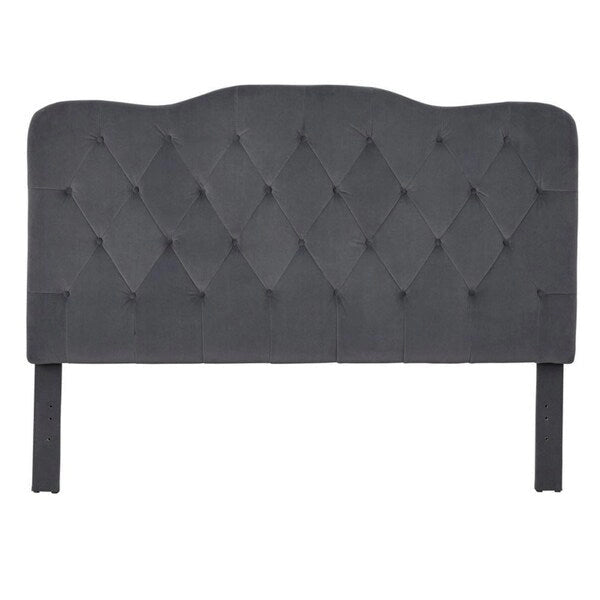Queen Camelback Headboard Button Tufted Velvet Hardwood Plywood Grey White Sand