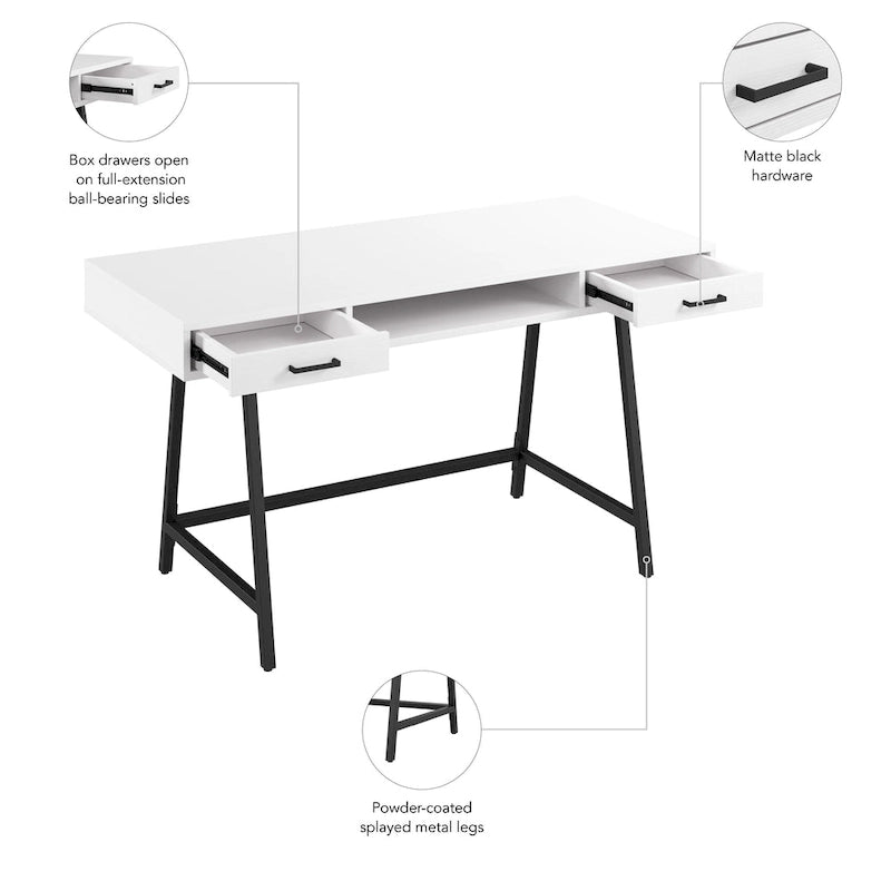 Industrial 54W Writing Desk 2 Drawers Open Storage Metal Legs