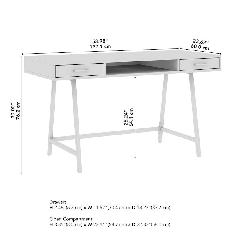 Industrial 54W Writing Desk 2 Drawers Open Storage Metal Legs