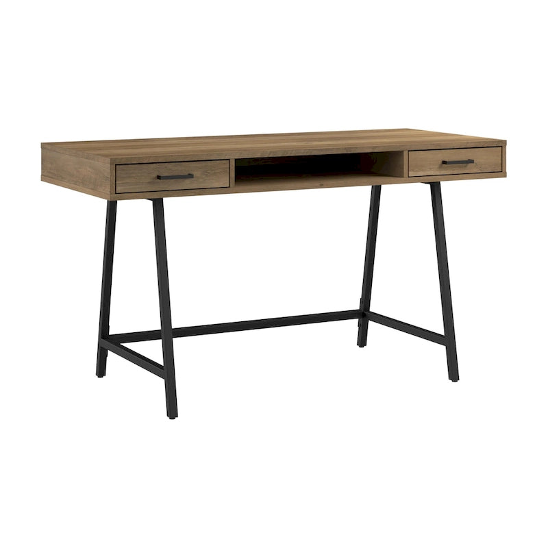 Industrial 54W Writing Desk 2 Drawers Open Storage Metal Legs