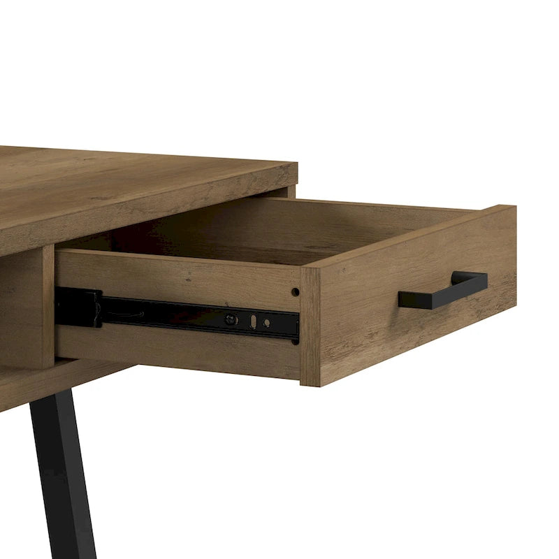 Industrial 54W Writing Desk 2 Drawers Open Storage Metal Legs