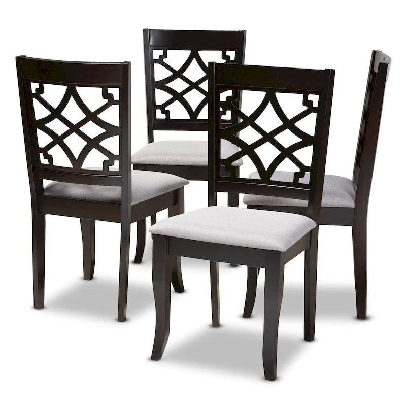 Dining Chair Set of 4 Moroccan Cut-Out Back Foam Seat Saber Legs Espresso Brown
