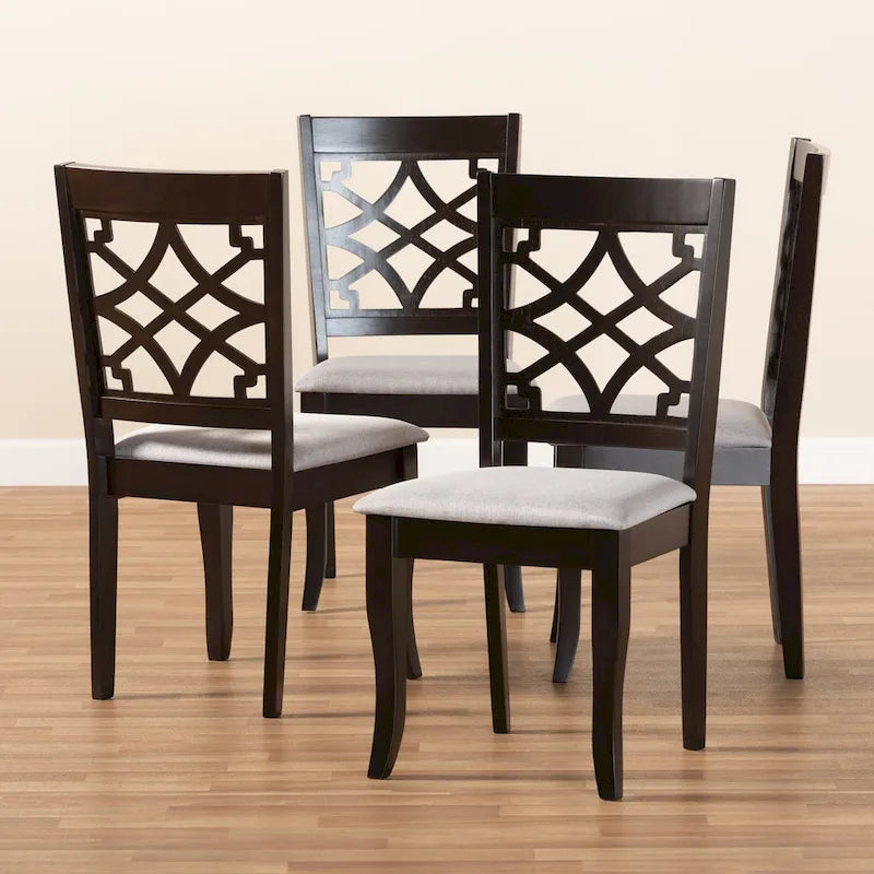 Dining Chair Set of 4 Moroccan Cut-Out Back Foam Seat Saber Legs Espresso Brown