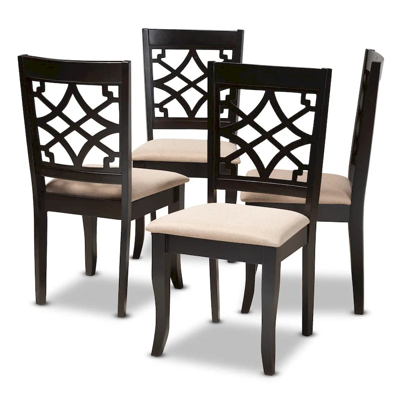 Dining Chair Set of 4 Moroccan Cut-Out Back Foam Seat Saber Legs Espresso Brown