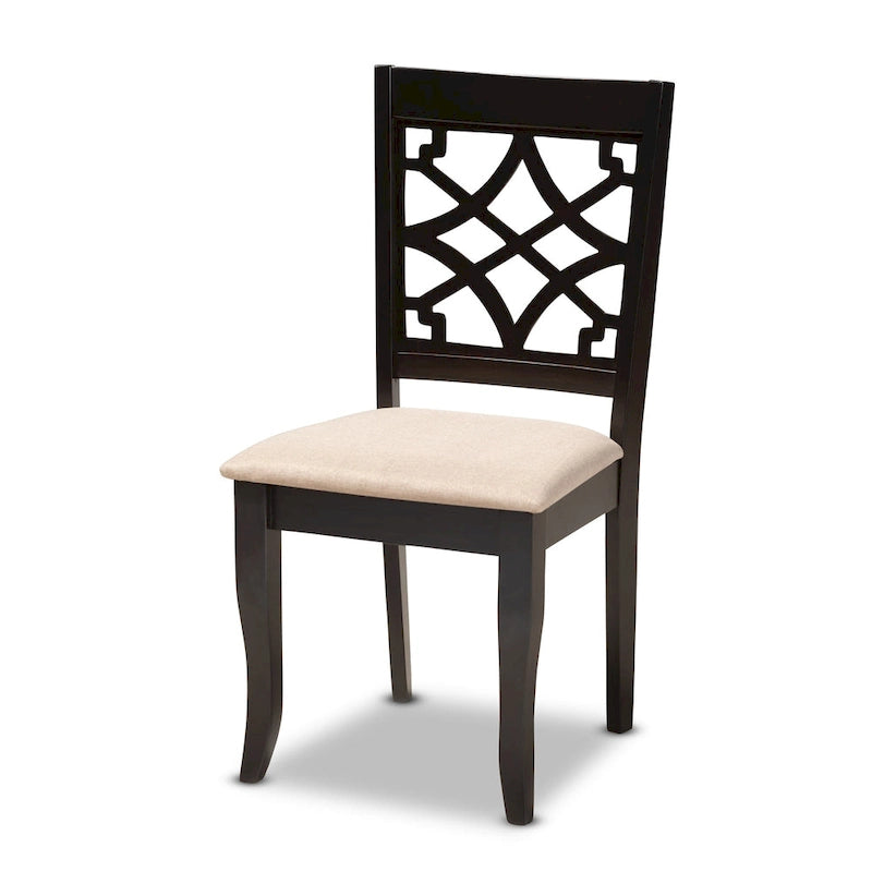 Dining Chair Set of 4 Moroccan Cut-Out Back Foam Seat Saber Legs Espresso Brown