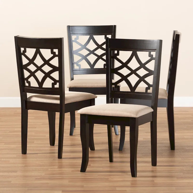 Dining Chair Set of 4 Moroccan Cut-Out Back Foam Seat Saber Legs Espresso Brown