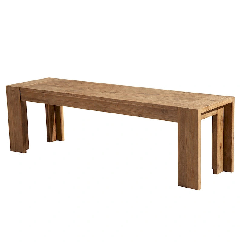 Solid Acacia Wood Bench Block Legs Sandblasted Antique Brown 58-Inch