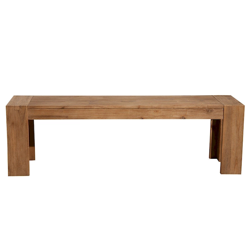 Solid Acacia Wood Bench Block Legs Sandblasted Antique Brown 58-Inch