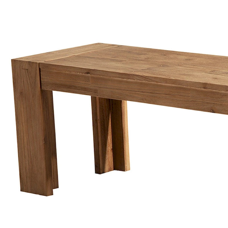 Solid Acacia Wood Bench Block Legs Sandblasted Antique Brown 58-Inch