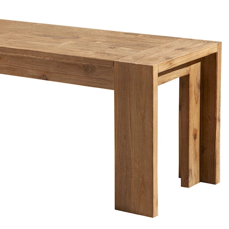 Solid Acacia Wood Bench Block Legs Sandblasted Antique Brown 58-Inch