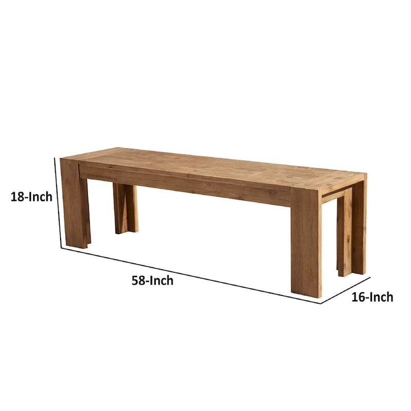 Solid Acacia Wood Bench Block Legs Sandblasted Antique Brown 58-Inch