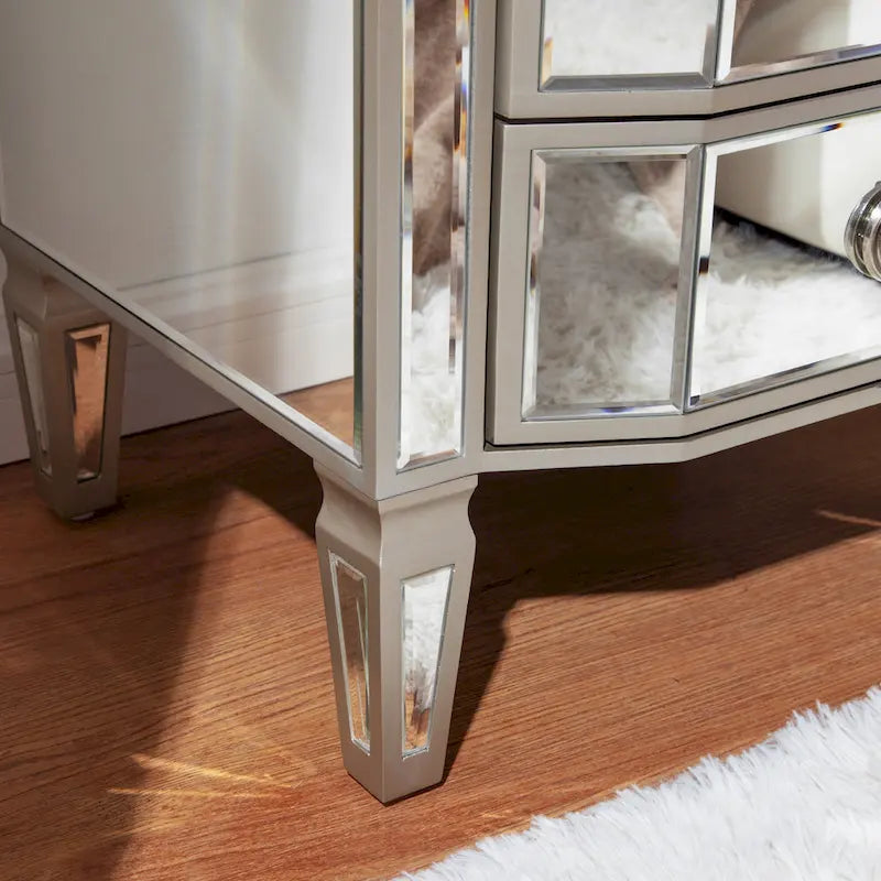Mirrored Glass 3-Drawer Nightstand End Table Silver Glam Bedroom