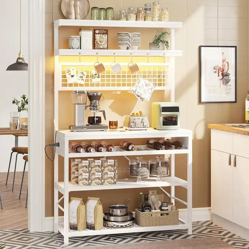 Küchenregal mit 6 Ebenen, Bäckerregal und Kaffeebar mit LED-Beleuchtung und Steckdose