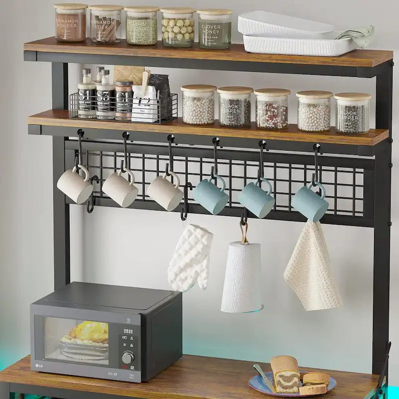 6-Tier Kitchen Bakers Rack Coffee Bar with LED Lights Power Outlet