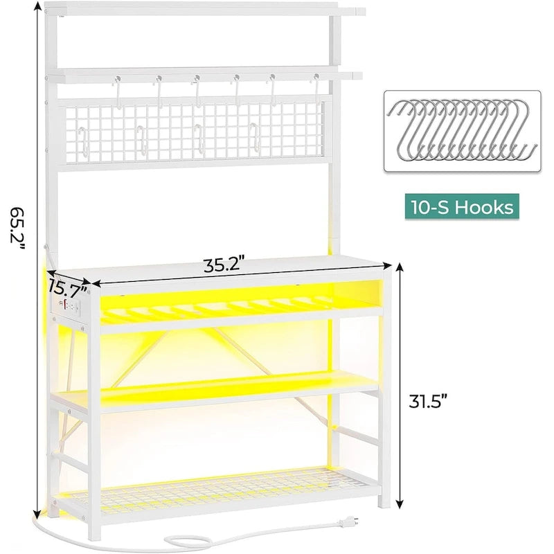 6-Tier Kitchen Bakers Rack Coffee Bar with LED Lights Power Outlet