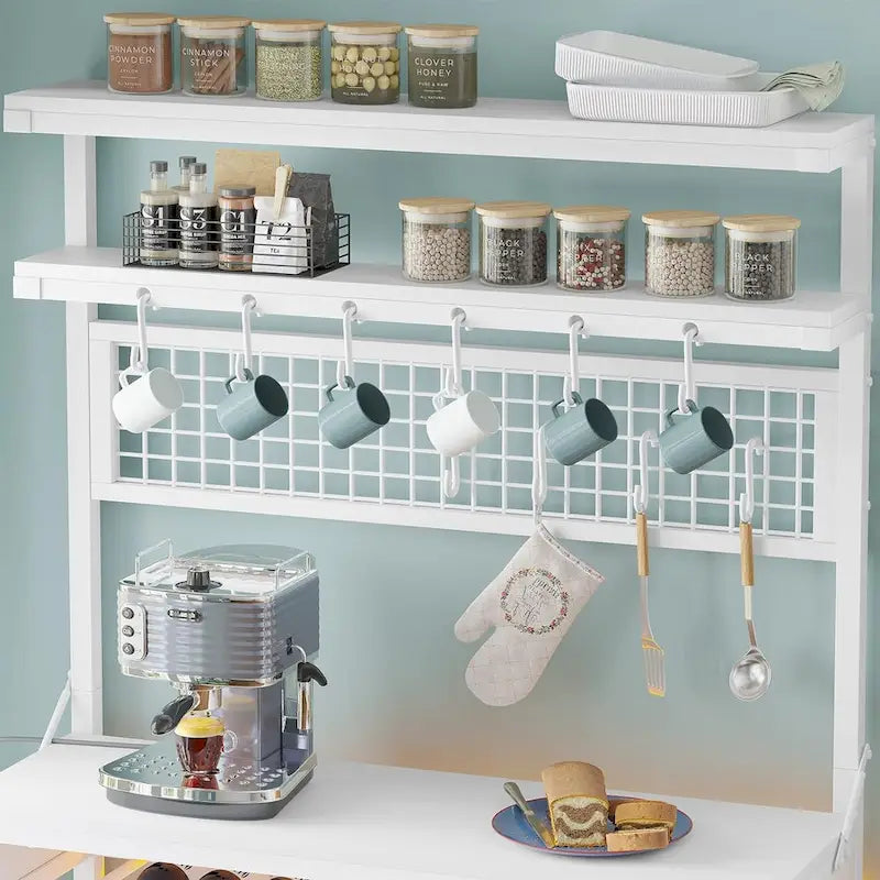 6-Tier Kitchen Bakers Rack Coffee Bar with LED Lights Power Outlet