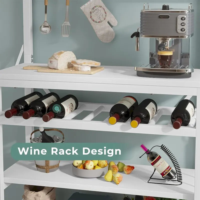 6-Tier Kitchen Bakers Rack Coffee Bar with LED Lights Power Outlet