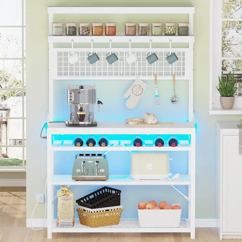 6-Tier Kitchen Bakers Rack Coffee Bar with LED Lights Power Outlet