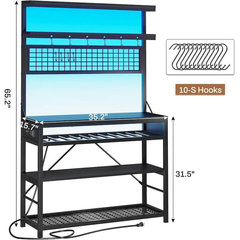 6-Tier Kitchen Bakers Rack Coffee Bar with LED Lights Power Outlet