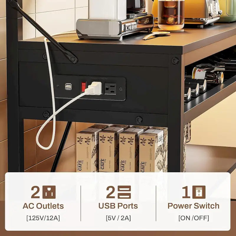 6-Tier Kitchen Bakers Rack Coffee Bar with LED Lights Power Outlet