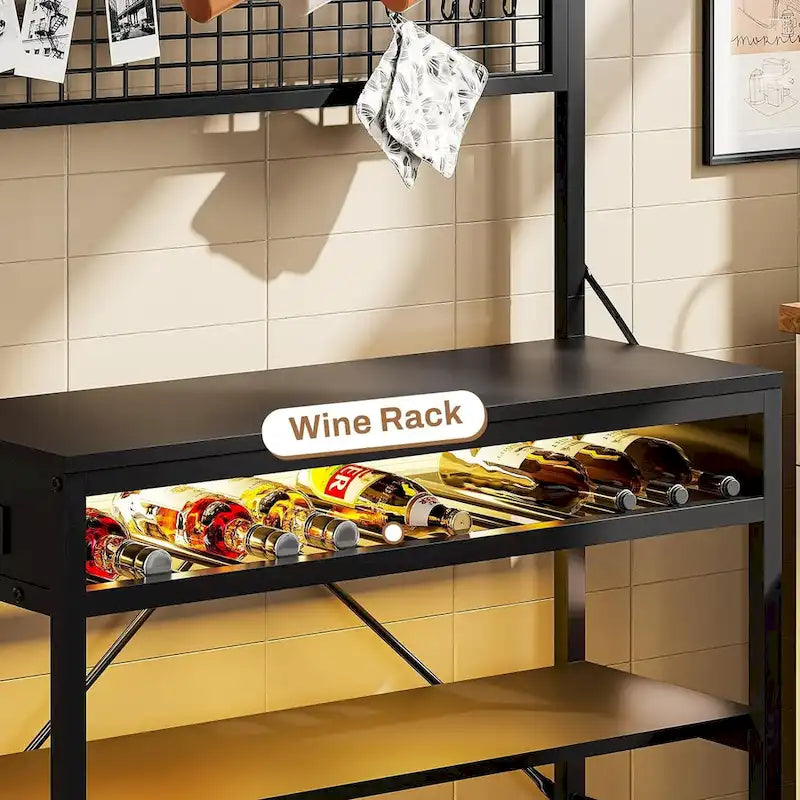 6-Tier Kitchen Bakers Rack Coffee Bar with LED Lights Power Outlet