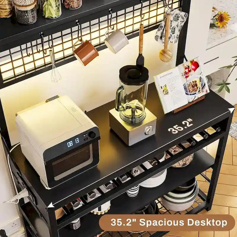 6-Tier Kitchen Bakers Rack Coffee Bar with LED Lights Power Outlet