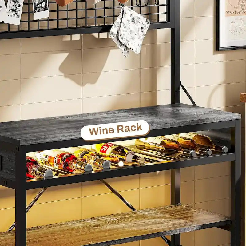 6-Tier Kitchen Bakers Rack Coffee Bar with LED Lights Power Outlet